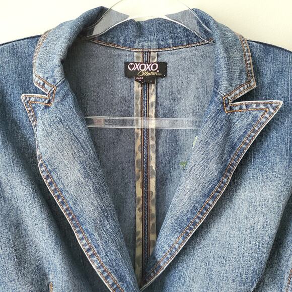 Y2K XOXO Women Denim Floral Embroidered Jacket Blazer S M Boho Phoebe Artsy - Picture 10 of 13